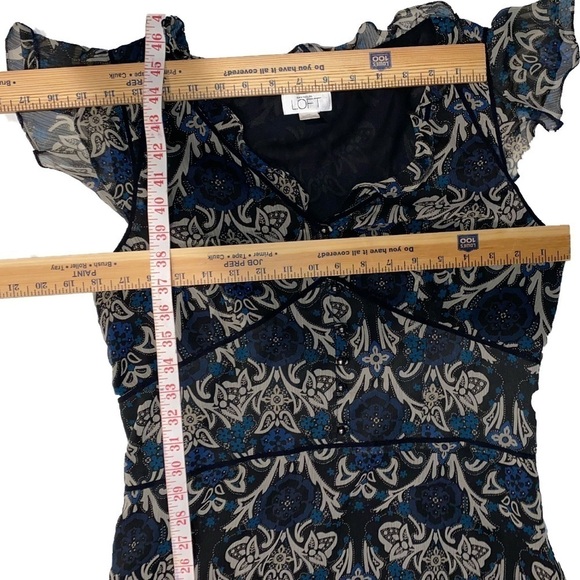 Ann Taylor Loft Midi Dress Womens Floral Flutter Sleeves Size 14 - Picture 12 of 12